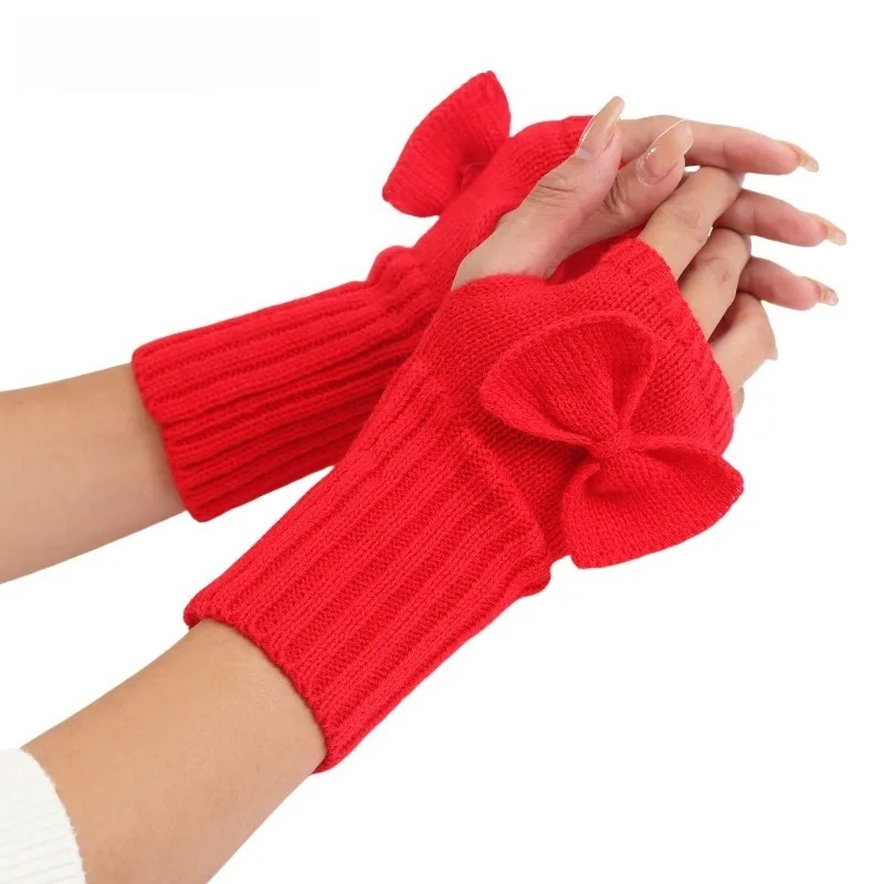 Fingerless Glove Knit - Вязаные перчатки без пальцев с бантом